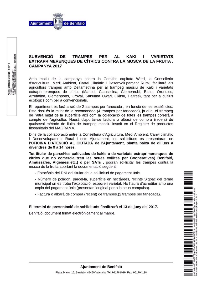 MartaBenifaio's tweet photo. ‼️📢 Fins al 13 de juny-per a la sol•licitud de la subvenció ‼️📢 #FesClick 🍑🍑🍑#AnunciRegidoriaAgricultura
🍑🍑🍑 https://t.co/EGCWAQF6pK