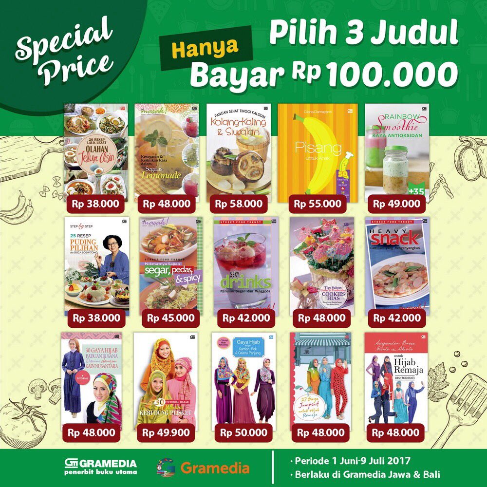 Gramedia_GI's tweet photo. Grameds! Pilih 3 judul favorit kamu, dan cukup bayar Rp100.000 saja! @katalogpromosi https://t.co/6pHiuThxHG