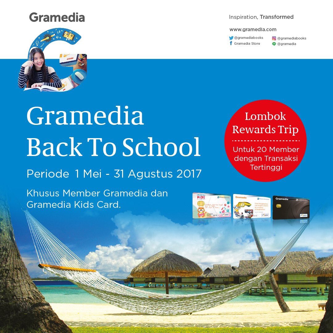 Gramedia_GI's tweet photo. Mau trip ke Lombok? Gunakan terus Gramedia Card kamu dalam bertransaksi di Gramedia, siapa tau kamu salah satu pemenangnya! https://t.co/HJMOK5cJMU
