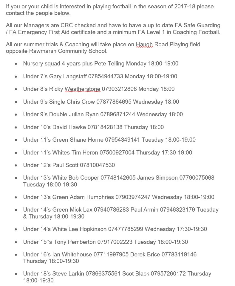 RSJJFC's tweet photo. Details of training sessions for 17-18 season.  New players welcome to attend.  Please get in touch via Twitter or call relevant manager thx https://t.co/DV7CIfS3Uu