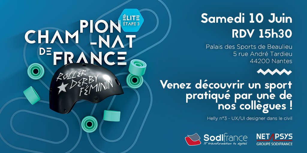 Sodifrance's tweet photo. @Sodifrance - @netapsys soutient l'équipe des Duchesses au #championnatdefrance de #rollerderby le 10/06 15h30 au Palais des sports #Nantes👏 https://t.co/UGba7M8dw6