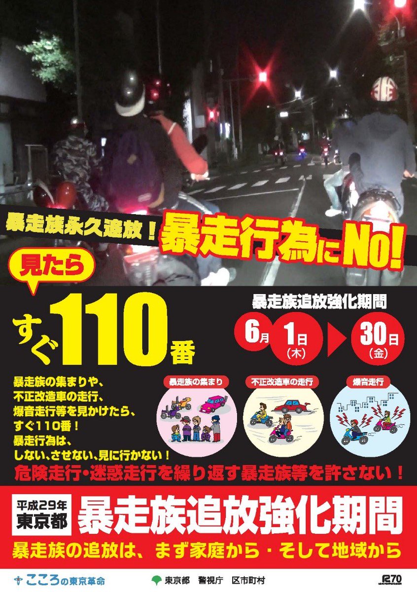트위터의 東京都江戸川区 님 暴走行為にno 暴走行為は しない させない 見に行かない 暴走族の永久追放は まず家庭から そして地域から 江戸川区