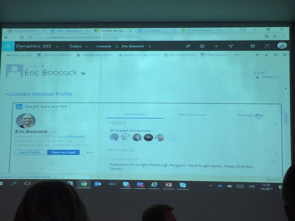 maria_heimonen's tweet photo. Nyt sitten konkretiaa eli näin se #linkedin integroituu #MSDyn365 ratkaisuun #prospektointi #dynamicsdayfi @Fonsell https://t.co/IKsESjsWnS