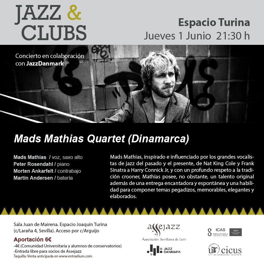 Esta noche en #EspacioTurina Mads Mathias Quartet, desde Dinamarca.
A las 21´30H dentro del ciclo #Jazz&amp;Clubs
entradium.com/entradas/jazz-…