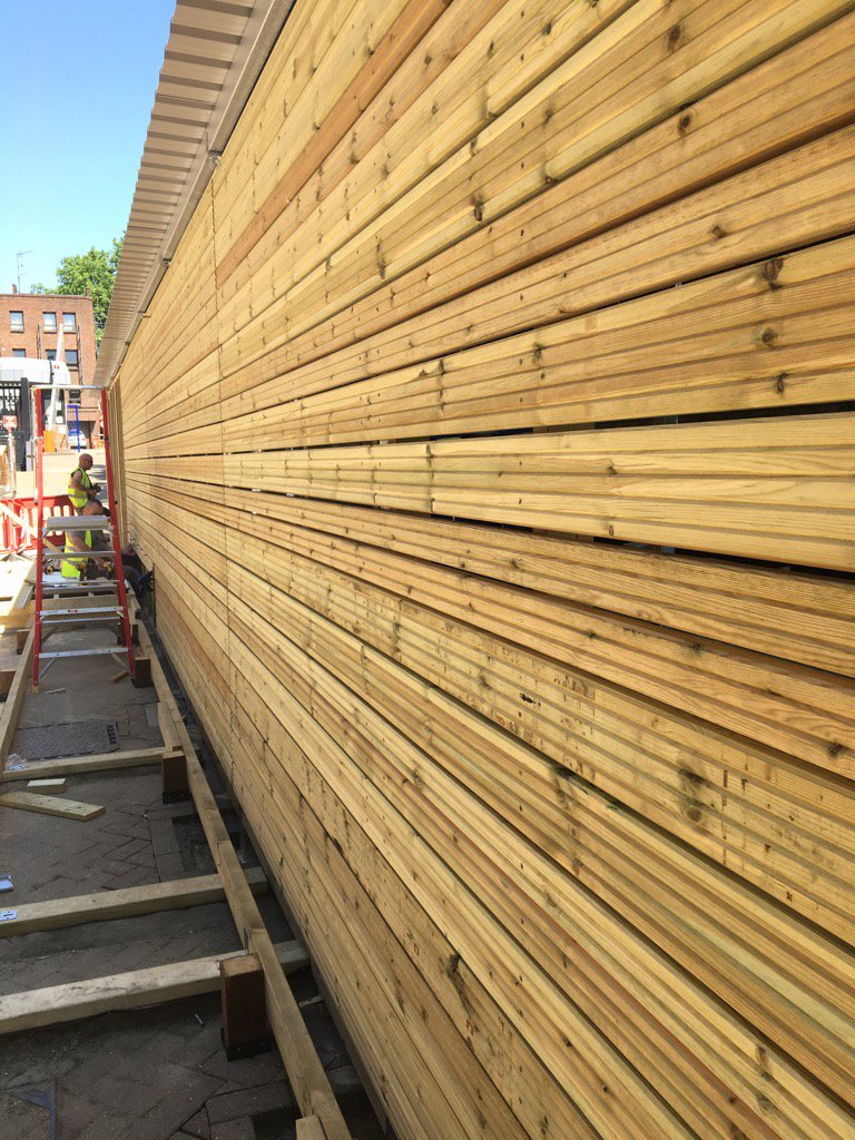 Collfin's tweet image. RBS Islington Landscaping Scheme - Close Up of Timber Cladding to Bike Shelter Screen