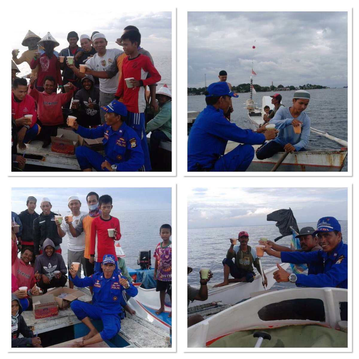 R_enonk's tweet photo. Sat pol air polres pangkep membagikam TAKJIL pd nelayan tradisional yg lg mencari ikan d tengah laut https://t.co/lmSLTkw950