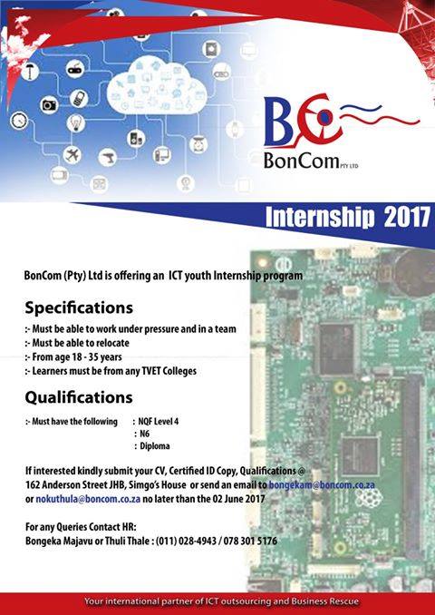 Boncom2002's tweet photo. Boncom is offering an ICT Youth Internship Program.
We NEED YOU so APPLY NOW!
#BoncomSA https://t.co/qogOgSiePX