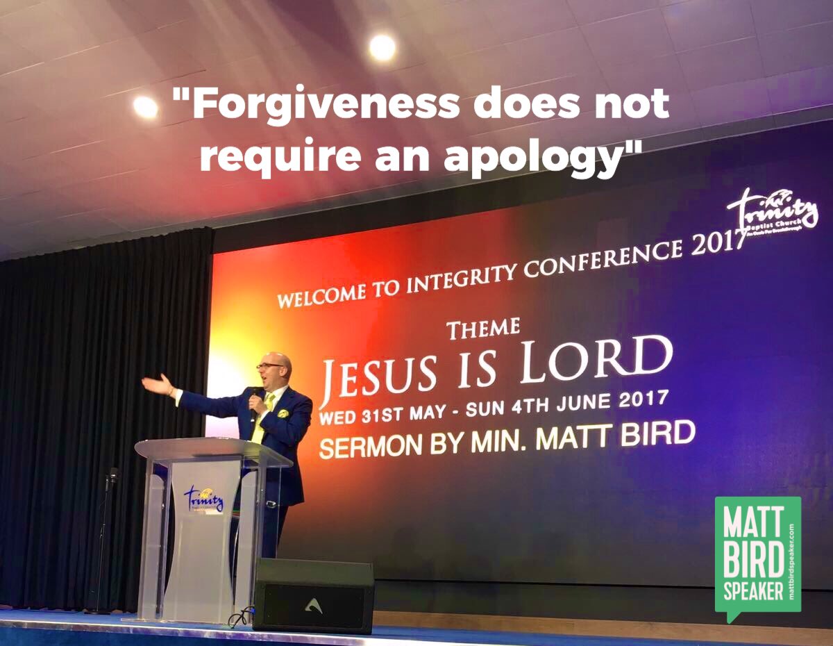 MattBirdGlobal's tweet photo. "Forgiveness does not require an apology" #IntegrityConference #TrinityBaptistChurch @tbcoasishouse https://t.co/YRvzMPMZB0