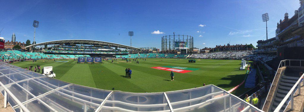 keggers86's tweet photo. Decent view for game 1 #ENGvBAN #CT17 @KiaOvalEvents #frontrow #rowA #rain6s https://t.co/o6jjMe5AvI