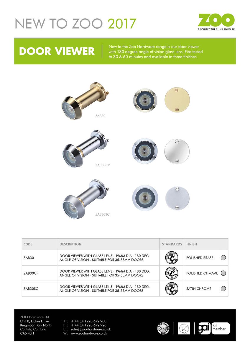 zoohardware's tweet photo. We now have in stock door viewers, they come in 3 finishes PB, CP &amp; SC - fire rated and with 180deg angle of vision. order yours today! https://t.co/zBwAlZMEz5