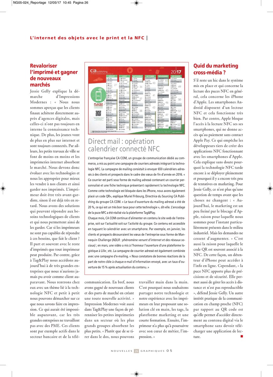tagandplay's tweet photo. On parle de nous dans la revue #belge "Nouvelles Graphiques" ! #nfc #rfid #sanscontact #imprimerie #belgique #traçabilité https://t.co/mzjcRCmLbP