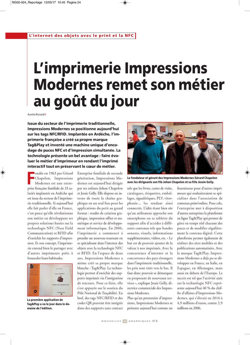 tagandplay's tweet photo. On parle de nous dans la revue #belge "Nouvelles Graphiques" ! #nfc #rfid #sanscontact #imprimerie #belgique #traçabilité https://t.co/mzjcRCmLbP