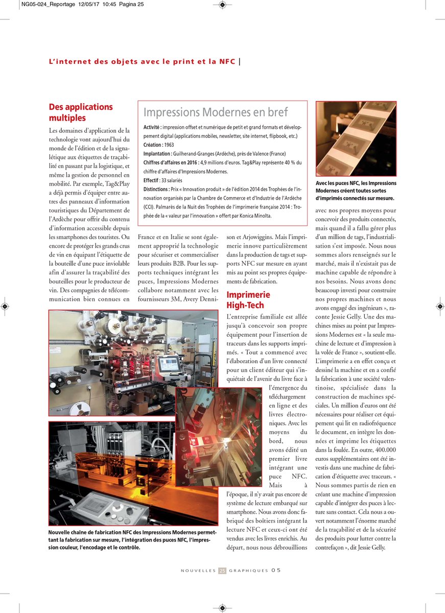 tagandplay's tweet photo. On parle de nous dans la revue #belge "Nouvelles Graphiques" ! #nfc #rfid #sanscontact #imprimerie #belgique #traçabilité https://t.co/mzjcRCmLbP