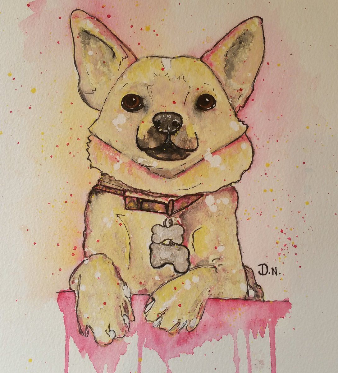 DNightingaleart's tweet photo. Meet poppy my recent commission.
#davidnightingaleart #petportrait #chiuahua #pooch #watercolour #watercolor #splatter #art🎨 #pink https://t.co/nykAMKzDYe