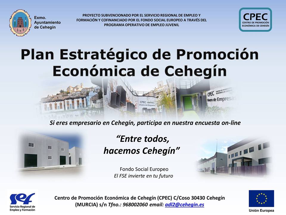 CPEC_Cehegin's tweet photo. Empresario de Cehegín: ayúdanos en la elaboración del Plan de Promoción Económica #EncuestaEmpresarial #Cehegín  https://t.co/jmidjLiyJt https://t.co/oAB2vOEd0M
