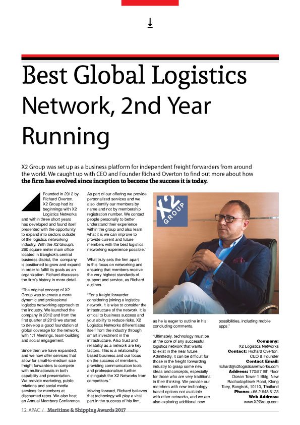 X2Logistics's tweet photo. #X2 Wins Best Global #Logistics Network, 2nd year in a row. 
Check out the interview with X2 CEO Richard Overton:
https://t.co/B2ae44dDJk https://t.co/CCAM9WXUyf