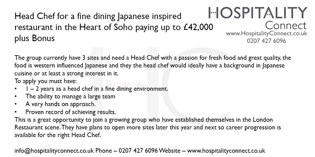 Head Chef for a fine dining Japanese inspired restaurant

#HospitalityNews #LondonFood #LondonNews
qoo.ly/fh2hp