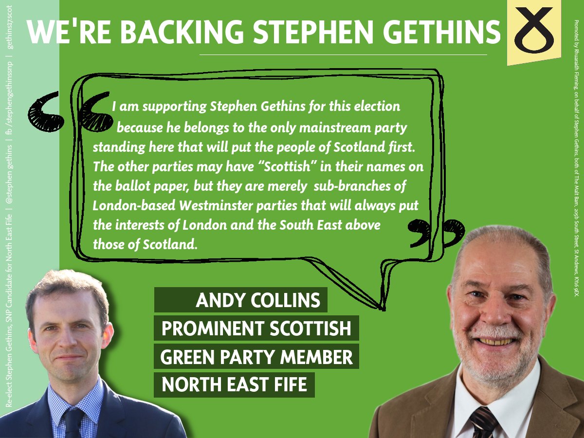 "We're backing Stephen Gethins"
Andy Collins of the Scottish Green Party, North East Fife.
#GE2017 #VoteSNP #Gethins17