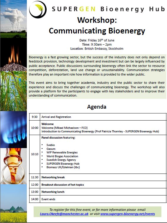 Find out more about our workshop: Communicating #Bioenergy 16/6 w. the Foreign &amp; Commonwealth Office Stockholm here  tinyurl.com/y9jy73bd