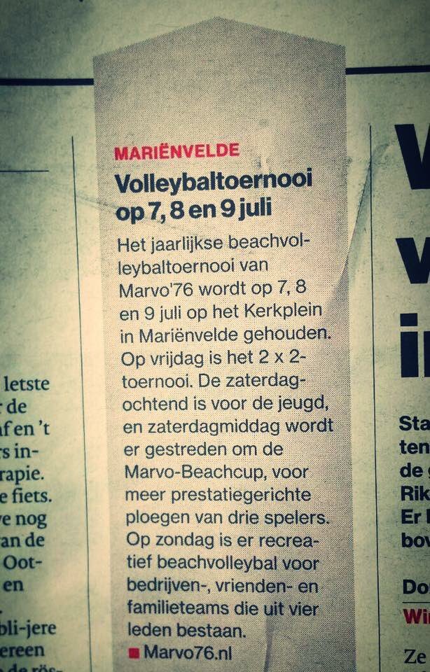 MarvoBeach in lokale media! Wil jij je nog opgeven voor #MarvoBeach? Check dan marvo76.nl 😁