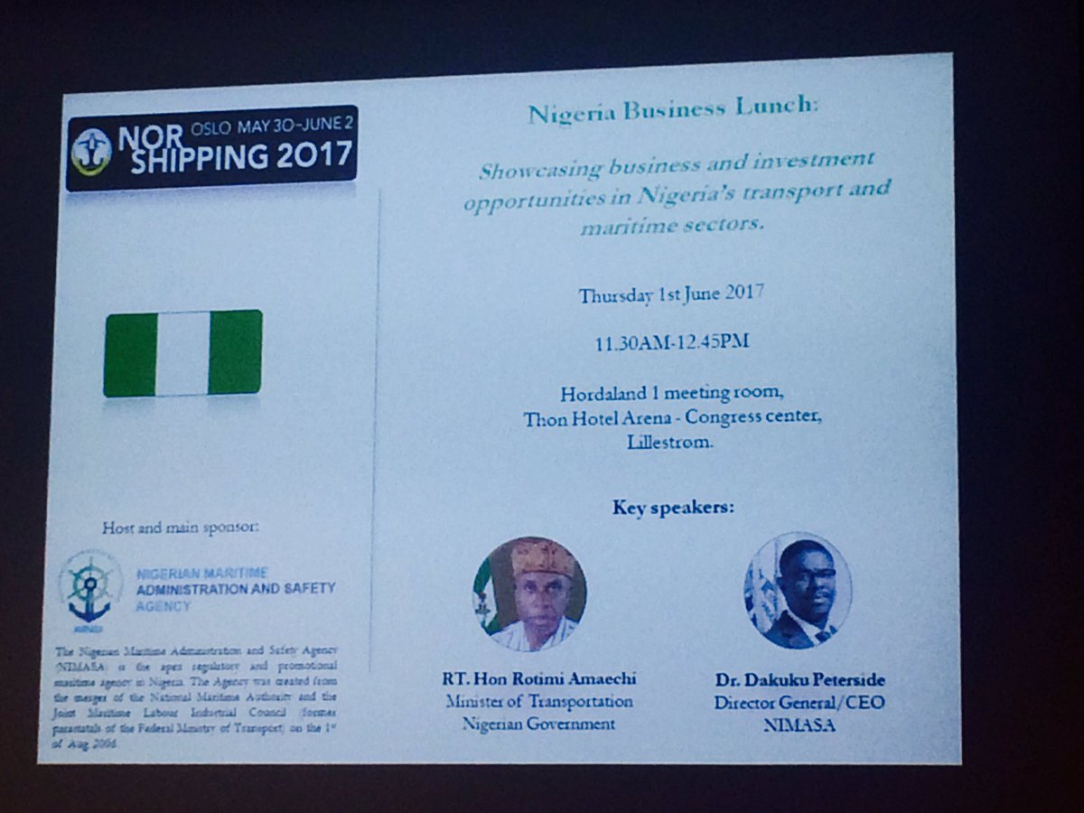 afri_mari's tweet photo. Full house at the Nigerian Business Lunch @NorShipping with @nimasaofficial #NorShipping2017 #Africa #Martime https://t.co/WSn0pgK8gh
