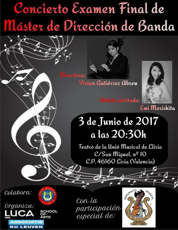 Os esperamos el sábado 3 en el Teatro de la Unió Musical de Lliria a las 20.30h, ofreciendo un concierto junto con la pianista Emi Morishita