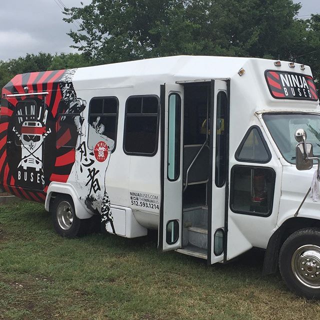 TheNinjabus's tweet photo. Our shuttle has been tagged with some sick new graphics. #funbus #atx #austinpartybus https://t.co/p4XQW7qIOH