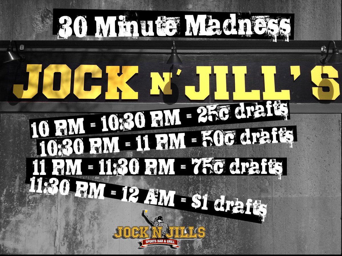 JockNJills1's tweet photo. We are open from 7 PM to 2 AM! It's also 30 Minute Madness tonight so from 10 to midnight! https://t.co/woNCB65lPV
