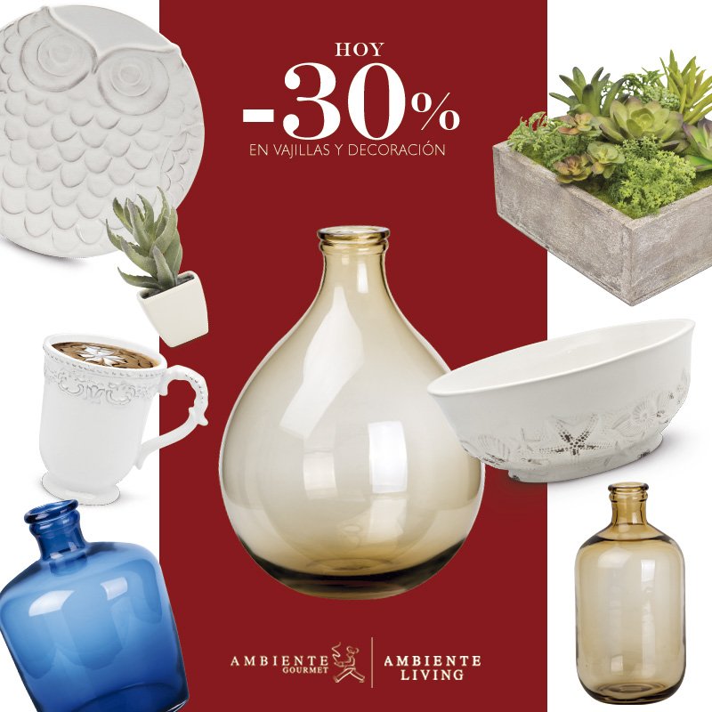 Hoy 30% de descuento en vajillas y productos de decoración en nuestra nueva tienda virtual ambientegourmet.com y ambienteliving.com