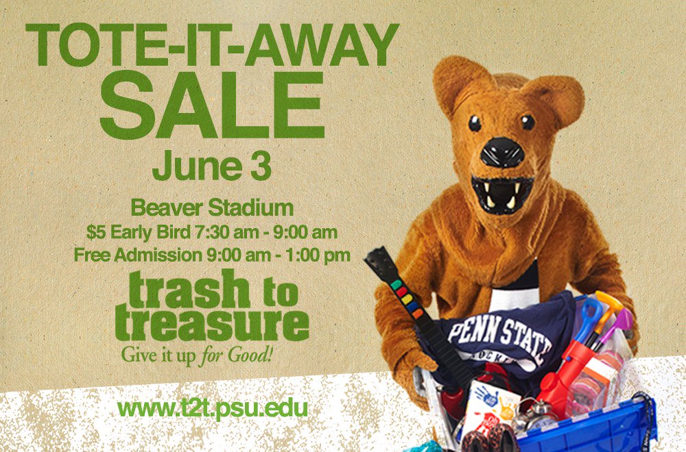 Make room for more treasures! The Penn State @CC_UnitedWay Trash to Treasure sale is this weekend! Visit Beaver Stadium June 3.