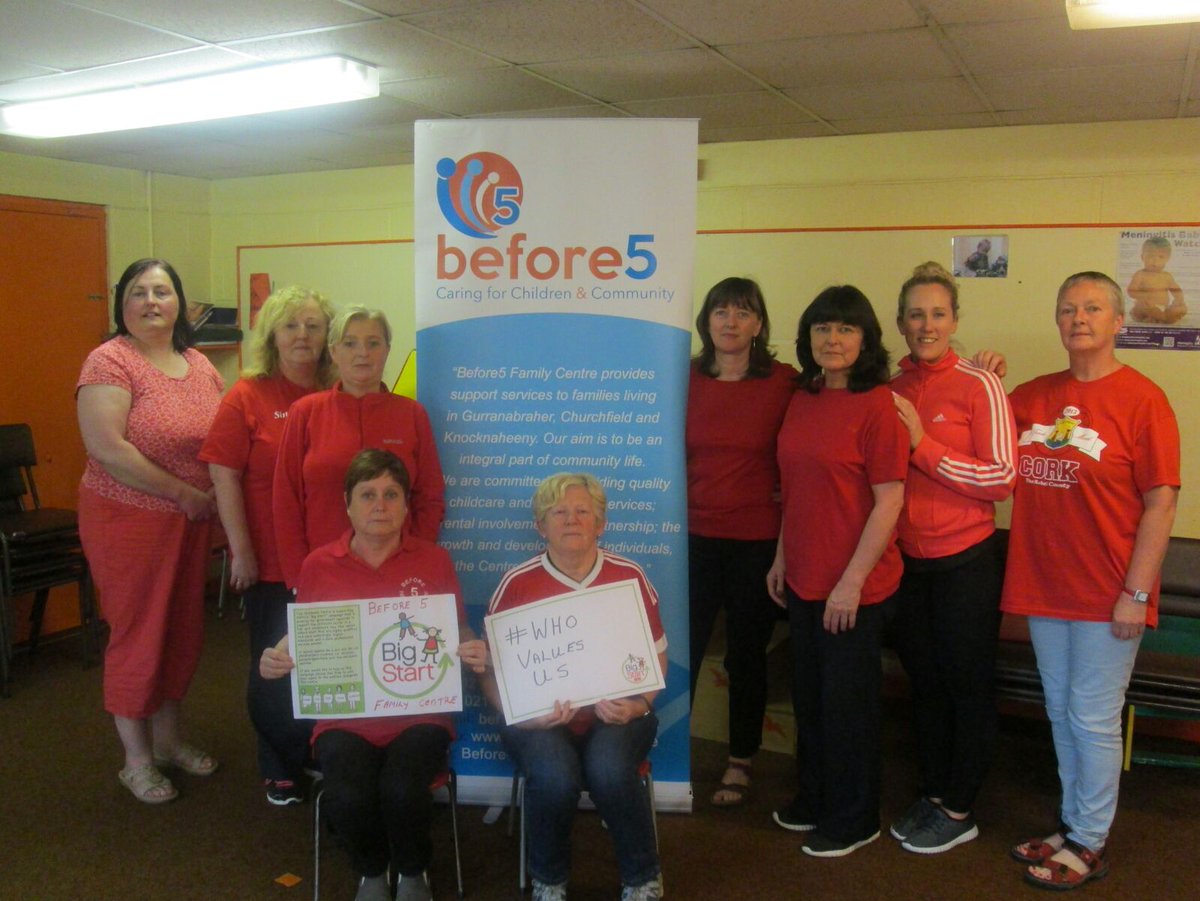 The "VERY RED REBELS" in Before 5 (Cork) send their greetings to all childcare workers wearing red today! #whovaluesus