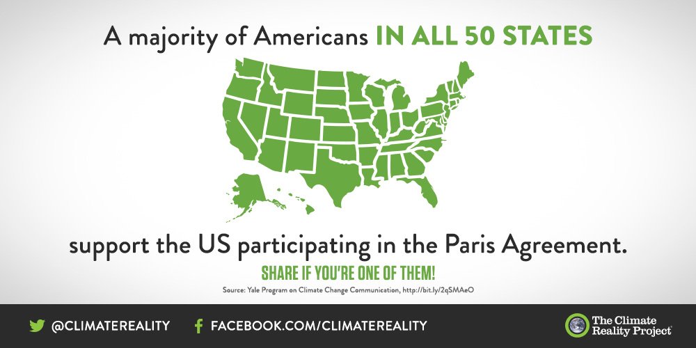 ClimateReality's tweet photo. Leaving the #ParisAgreement would put the US on the wrong side of history – and Americans know it! #ActOnClimate https://t.co/g03dfeRqyx