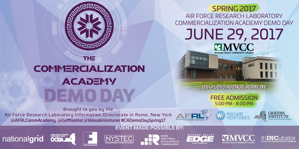 Meet the teams competing at Spring 2017 @AFRLCommAcademy Demo Day June 29, 2017 <a href="/MVCC_UticaRome/">MVCC Mohawk Valley</a>! bit.ly/2qKnydJ #CADemoDaySpring17