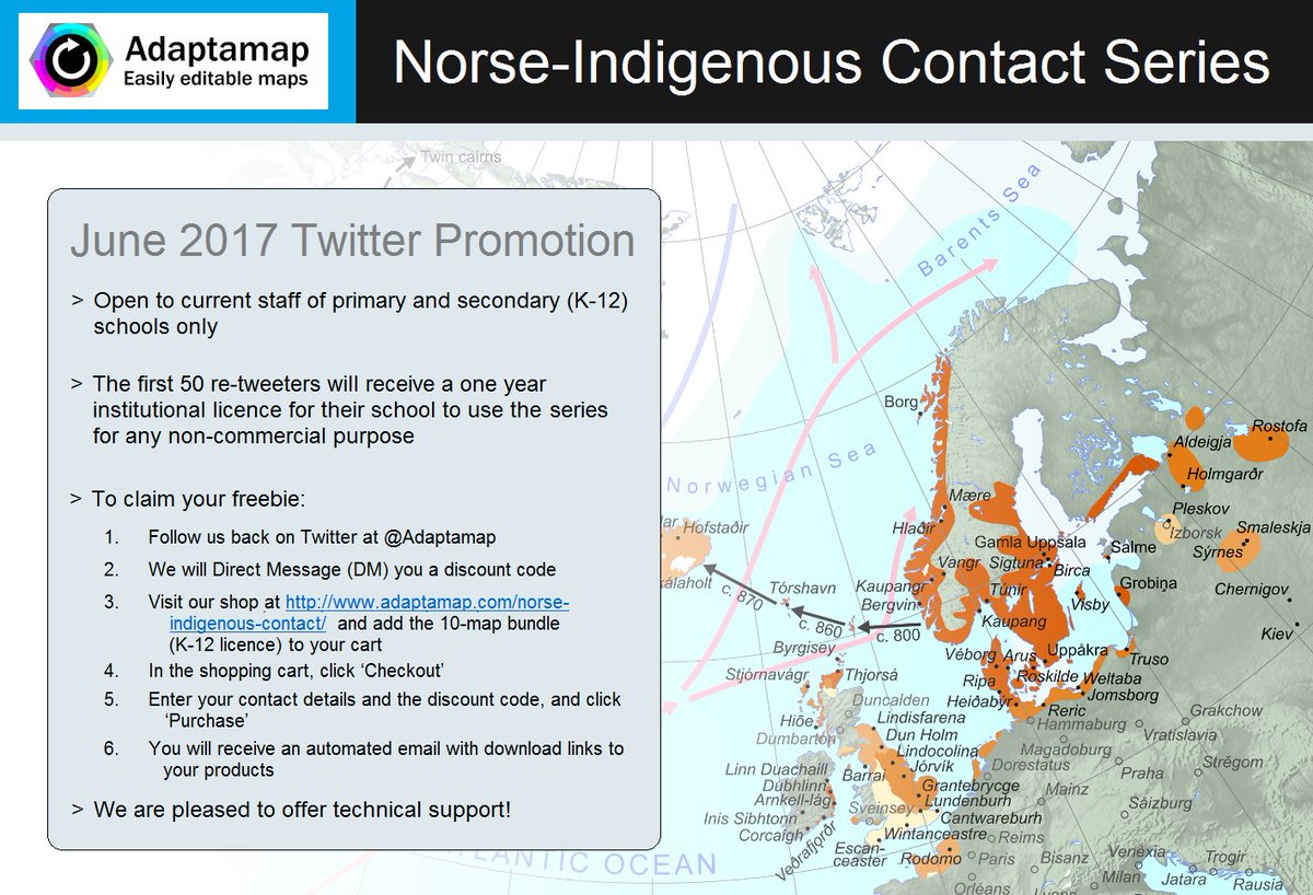 Adaptamap's tweet image. Teachers! The first 50 RTs will receive a FREE 1-YR LICENCE for our groundbreaking series of 10 maps illustrating Norse-Indigenous contact!