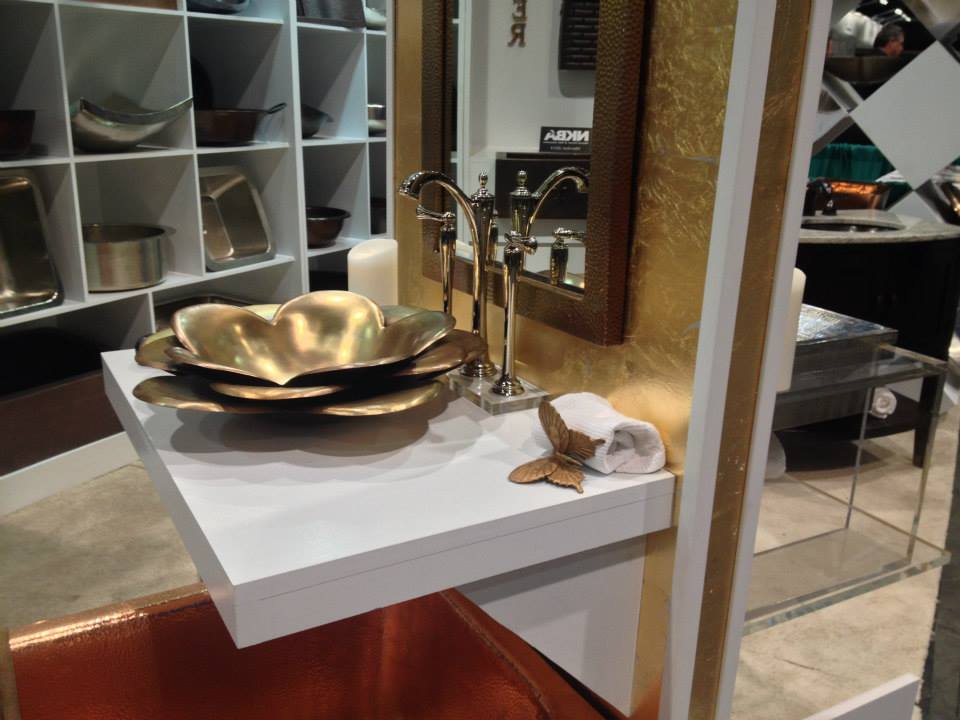 #TBT to our KBIS booth in 2014 – the center display featured a wall of gold leaf. It was a warm glow to welcome everyone!