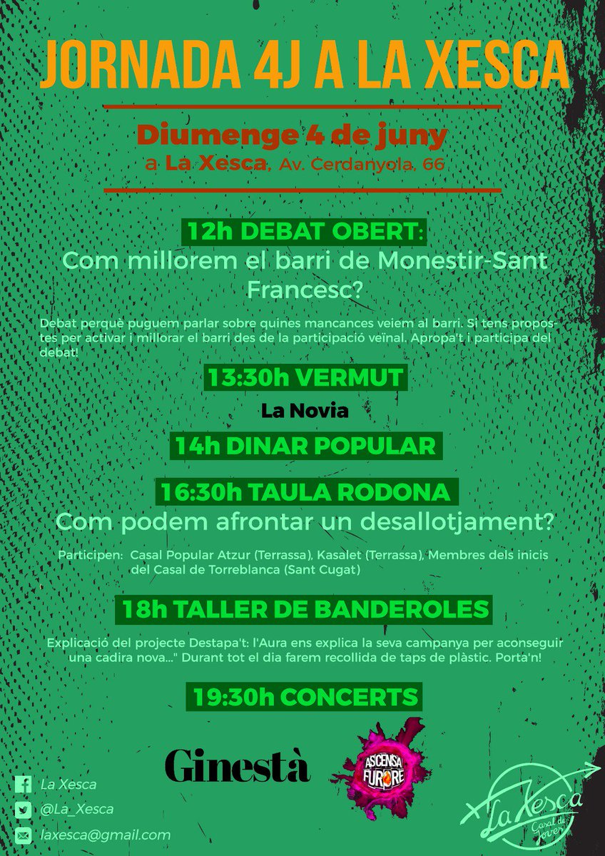 La_Xesca's tweet photo. AVUI
🎬Cicle cinema @fmaCugat #SMARTWARS 19:30h
DIUMENGE
✊Jornada de resistència al casal! Debat, taula rodona, música i més!! https://t.co/B4TAnXNBY8