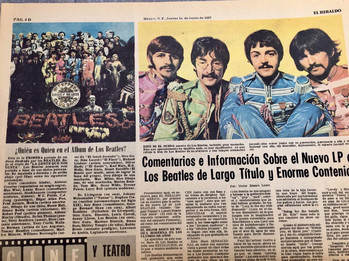 monerohernandez's tweet photo. La nota de la salida de Sgt. Pepper, justo el 1 de junio de 1967, en El Heraldo (el de entonces): https://t.co/StlGswh2BV