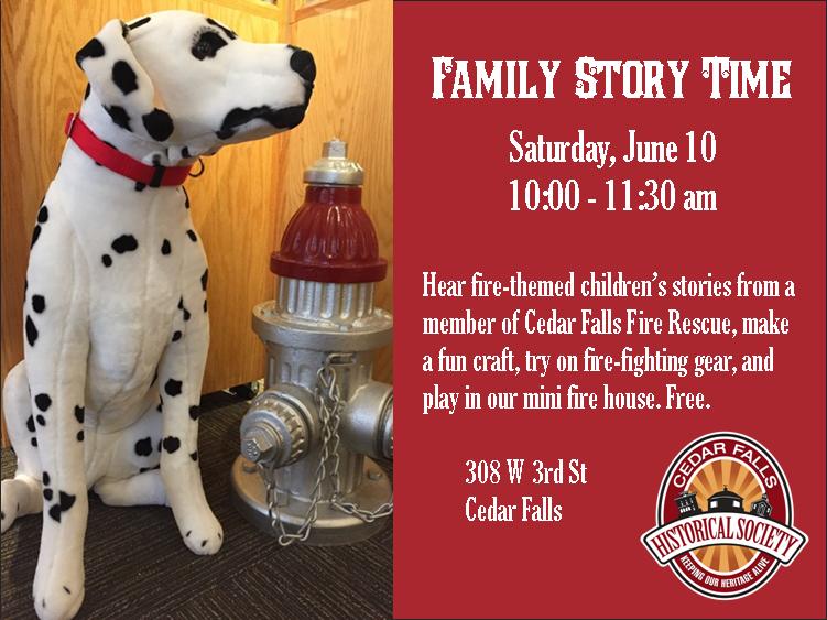 FREE Family Story Time, Sat 6/10, 10-11:30 at the CF Historical Society, 308 W 3rd, across from Overman Pk!  Fire trucks &amp; fire fighters! :)