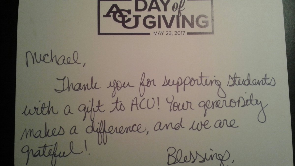 mbutlerharley1's tweet photo. Honored my #almamater would take the time to send me a thank you card for #dayofgiving @ACUedu #blessed me so I had to #blessback https://t.co/gm2AnSOdkn