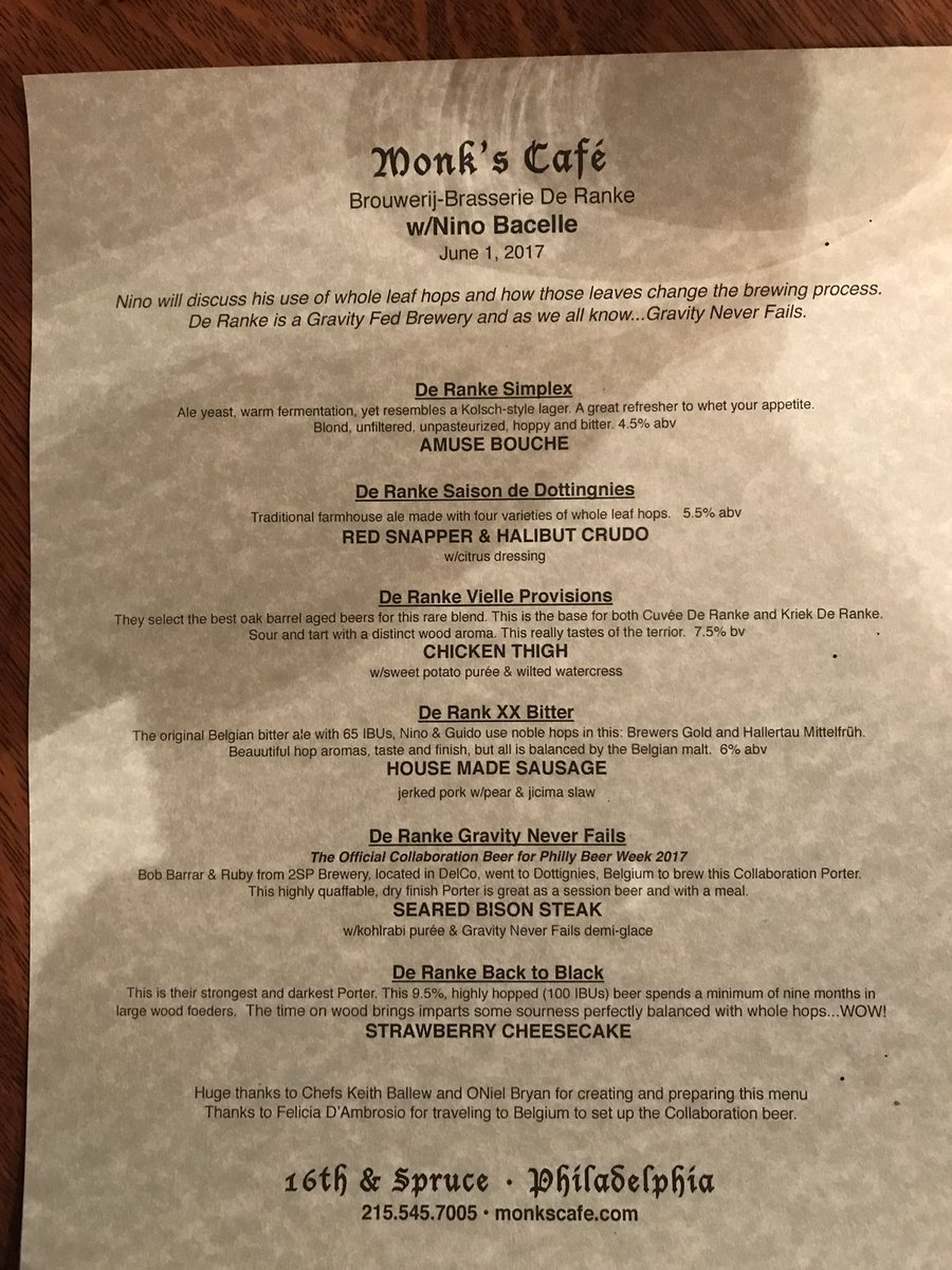 BeerLoverMidAtl's tweet photo. Couldn't think of a better way to begin #PBW2017 than with lunch at @MonksCafePhilly w/ Nino Bacelle of @bierenderanke https://t.co/84lwZ5WOKZ