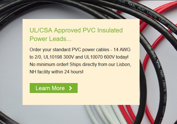 NewEnglandWire's tweet photo. UL/CSA Approved PVC Insulated Standard Power Leads...no minimums and fast delivery!  Learn more: https://t.co/e6w5w3tIf7 https://t.co/wB88tcWvpa
