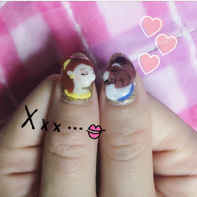 のりーな セルフネイル 美女と野獣 美女と野獣ネイル 3dネイル ジェルネイル セルフネイル Nail Yellow プリンセス ベル ディズニー Disney ポット夫人 チップ Rose バラ 薔薇 ネイル T Co Dhwtdftjfv