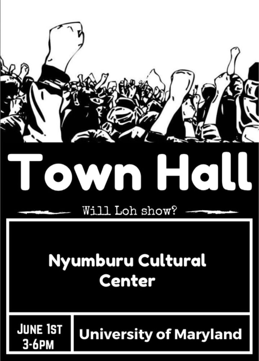 PrideUMD's tweet photo. Will Loh show? Town hall today 3-6 PM in @Nyumburu by @GSGUMD @UMDSGA and #ProtectUMD https://t.co/UCvdTGAQhQ