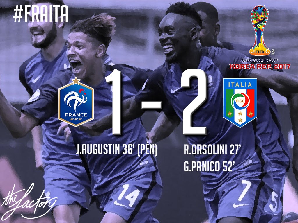 TheFactoryResto's tweet photo. Les Bleuets sont donc éliminés de ce #MondialU20  suite à cette défaite face à l'Italie en 1/8e de finale. #FRAITA https://t.co/BjDR4C8PTB