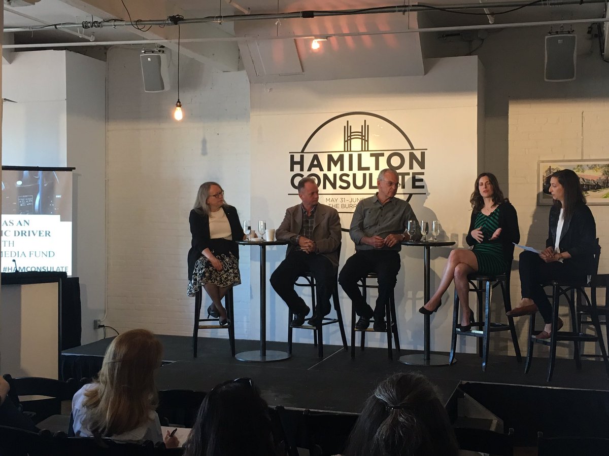 hamiltonecdev's tweet photo. Great film panel talking about the scene in #Hamont at #HamiltonConsulate. https://t.co/6o8CnjYTVE