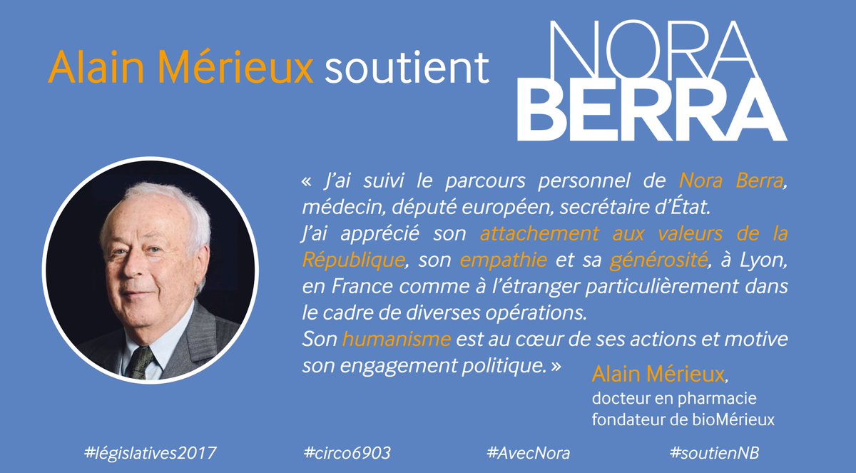BerraNora's tweet photo. Alain #Mérieux soutient @BerraNora ! #AvecNora #soutienNB #législatives2017 #circo6903 https://t.co/laXDt2oJmK