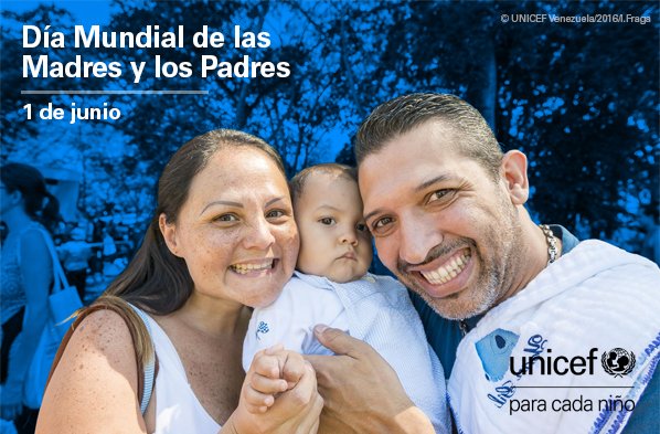 unicefvenezuela's tweet photo. #DíaMundialdelasMadresylosPadres por su papel clave en el desarrollo de los 🧒🏽👶🏾👧🏿 ¡Papá, mamá, promueve el #BuenTrato en la familia! https://t.co/C8cKnt0YV1