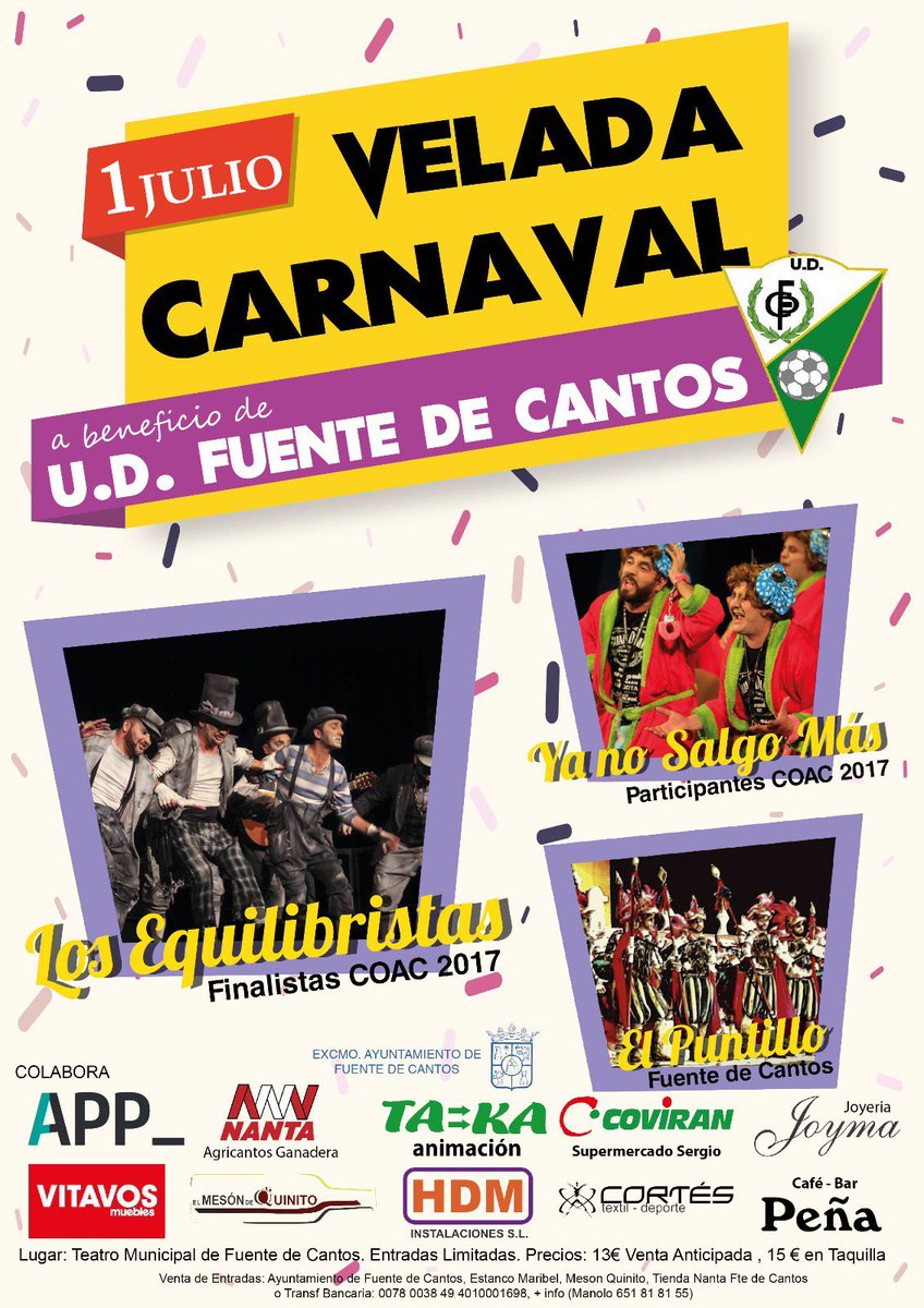 JULIO | Los Equilibristas llegan a Extremadura!!
Os esperamos el día 1 de Julio en la velada carnavalera de Fuente de Cantos!!