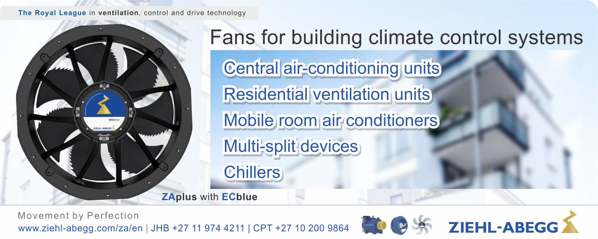 ZiehlAbeggSA's tweet photo. A wide range of ventilation products.
#ZiehlAbegg #ZielhAbeggSA #ZAplus #ECblue #AirHandling #EnergyEfficient #cirobertson https://t.co/cAdXbzdUjF