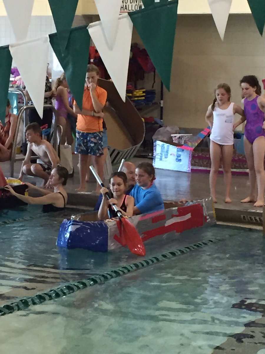 DuxAsstSuper's tweet photo. Alden students race their cardboard boats in the pool!  Memorable project based learning!! https://t.co/EZYMxM1Hog